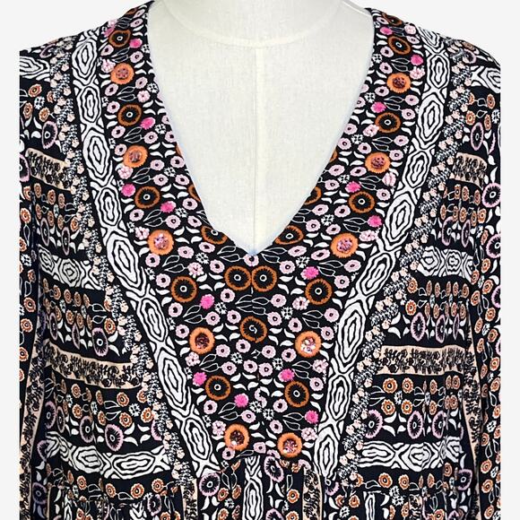 Maeve Anthropologie Naomi Embroidered Boho Tunic Dress Blue Motif Small NWT - Picture 4 of 12